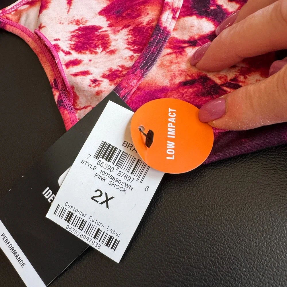 Ideology Womens Sports‎ Bra 2X Pink Tie Dye Low Impact Activewear Athleisure